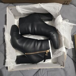 Michael Kors Britt Heeled Booties Black with Gold Zipper